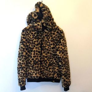 Women's PINK Victoria's Secret Limited Edition Leopard Zip Hooded Fur Coat Small